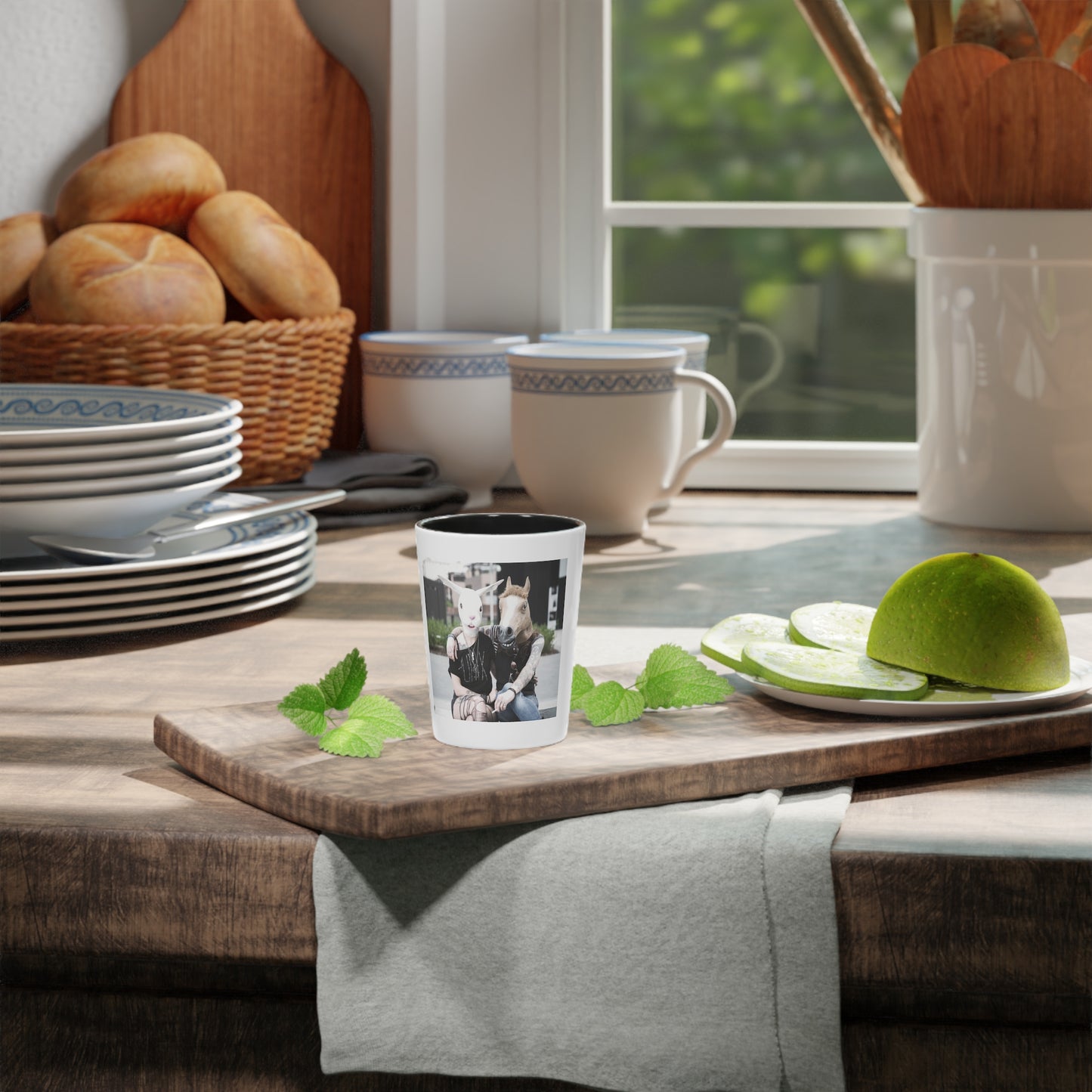 Novelty Shot Glass — Couple Wearing Rabbit & Horse Masks Photo