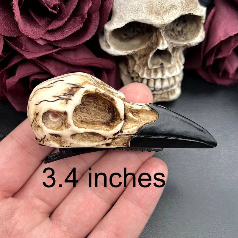 Large Raven Skull Hair Clip Barrette Gothic Headpiece -Resin Skull Hair Accessory Crow Goth Bird Skull Gothic Wedding Bride Gift