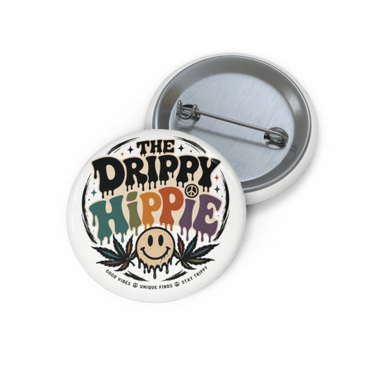 Pin Button — 'The Drippy Hippie' Retro Smiley Badge