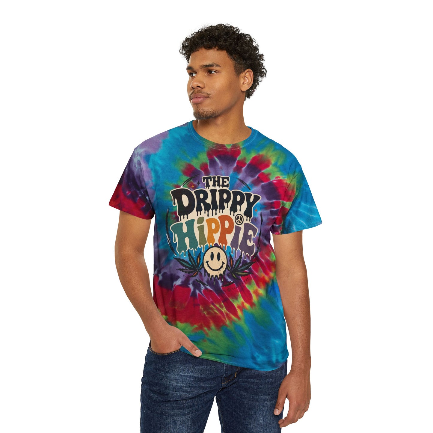 Drippy Hippie Spiral Tie-Dye Tee – Retro Smiley Graphic T-Shirt