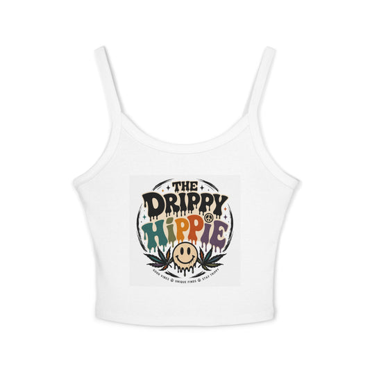 Drippy Hippie Crop Tank — Women's Spaghetti Strap Hippie Graphic Tank Top