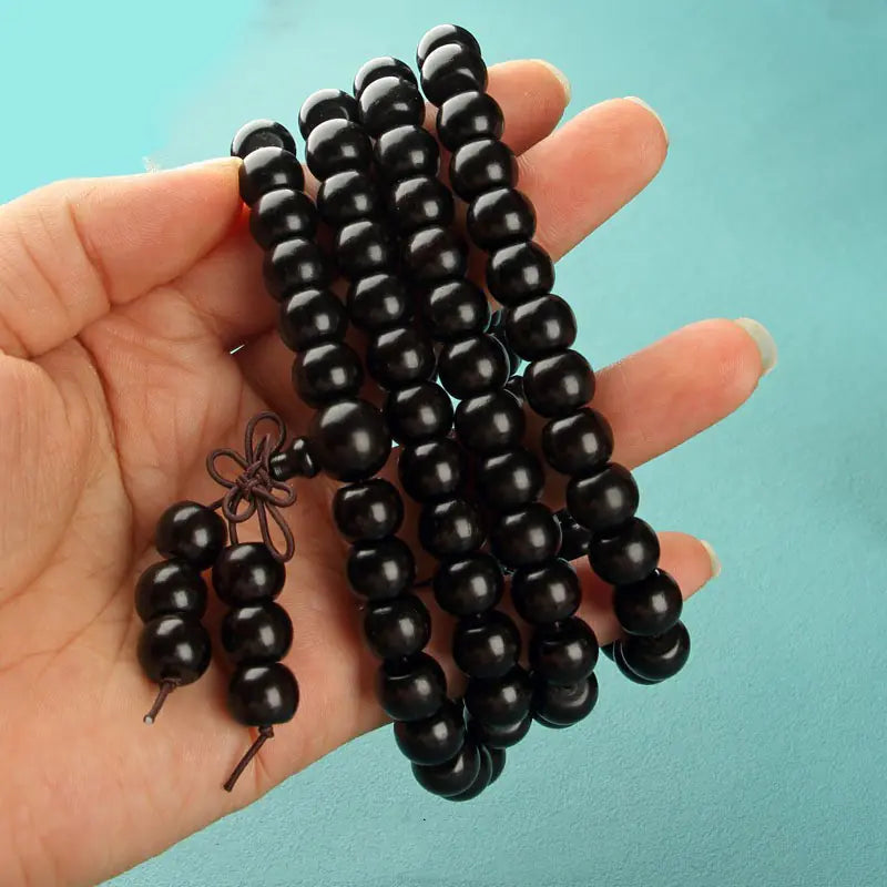 Natural Wood 108 Buddha Beads with Yellow Flower Pear