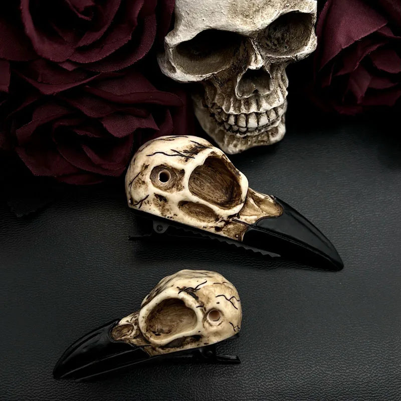 Large Raven Skull Hair Clip Barrette Gothic Headpiece -Resin Skull Hair Accessory Crow Goth Bird Skull Gothic Wedding Bride Gift
