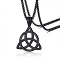 Men's Black Irish Triquetra Knot Pendant Necklace with Stainless Steel Box Chain