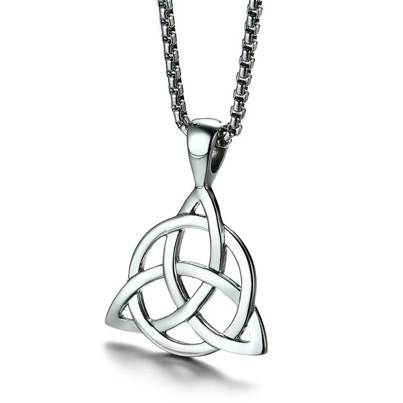 Men's Black Irish Triquetra Knot Pendant Necklace with Stainless Steel Box Chain
