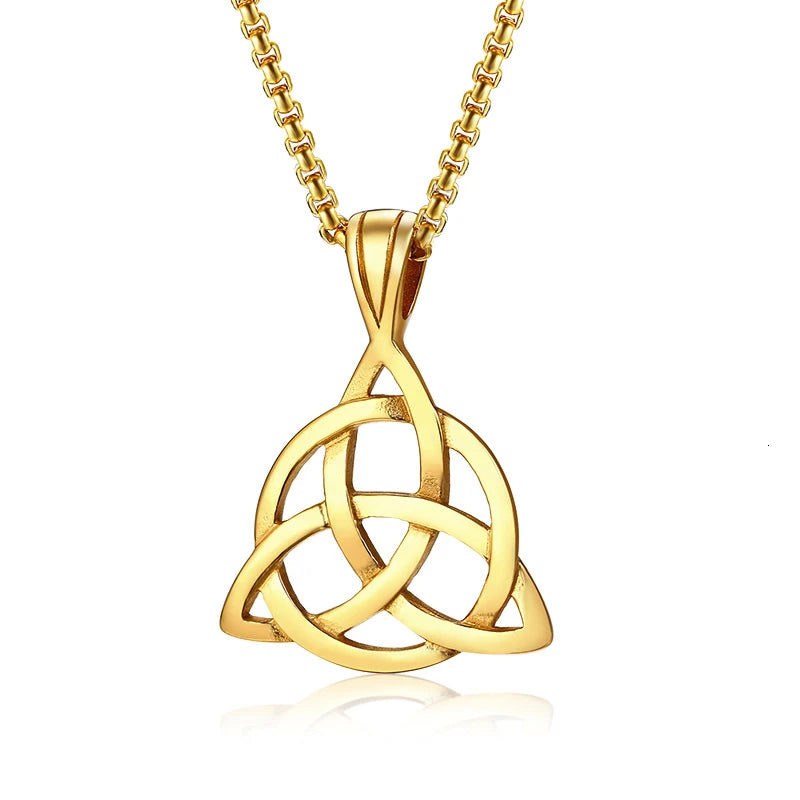 Men's Black Irish Triquetra Knot Pendant Necklace with Stainless Steel Box Chain