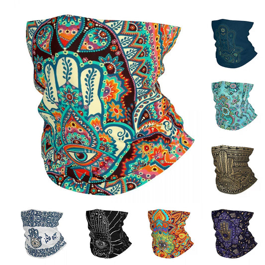 Hamsa Hand Bohemian Bandana Neck Gaiter Printed Hippie Mandala Paisley Boho Mask Scarf Balaclava Outdoor Sports Adult Windproof