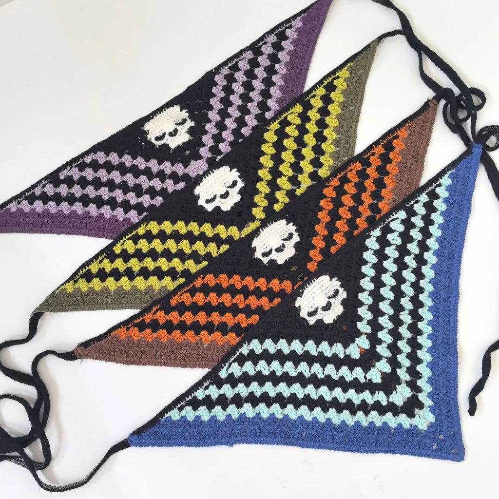 New Bat Halloween Bag Headscarf Hat Knitted Cotton Triangle Scarf Skull Spide Headband Headgear Women Girl All Saints Day Gift