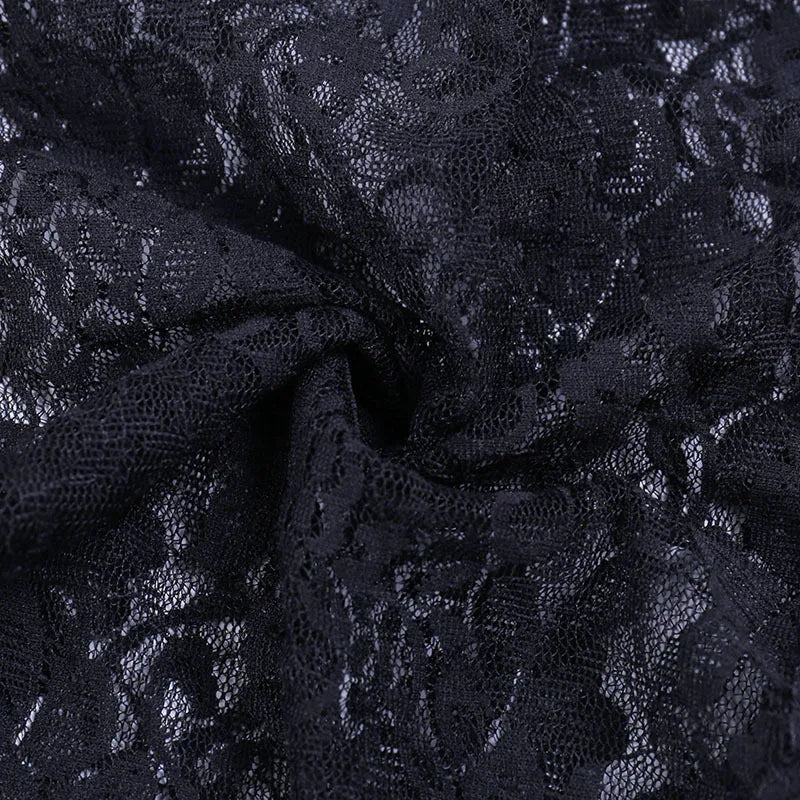 Lace Mall Gothic See Through Shrug Tops Grunge Aesthetic Black Flare Sleeve Crop Top Women Vintage Punk Sexy Clothing