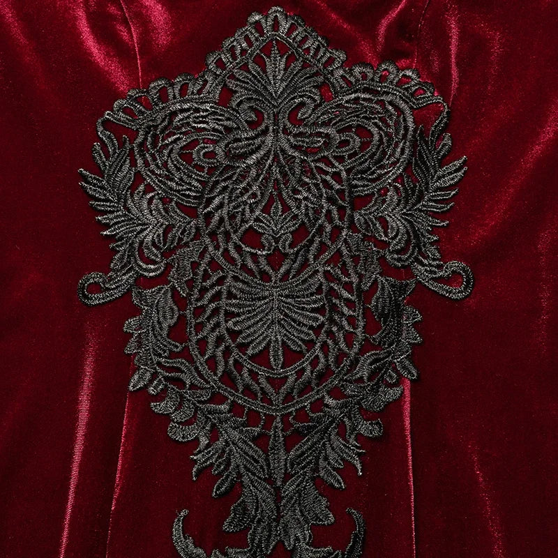 PUNK RAVE Women's Gothic Delicate Gorgeous Large Decal V-neck Dress Elastic Velvet Party Club Long Dresses Women Clothing