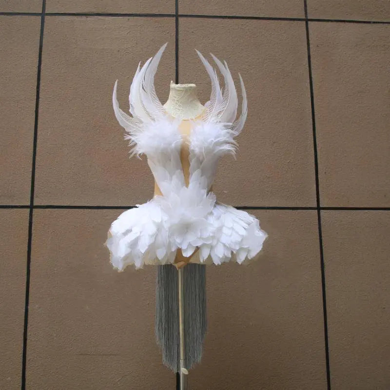 Sexy Rave Festival Outfit Women Swan Feather Angel Dress Drag Queen Fantasy Carnival Halloween Gogo Dancer Costume