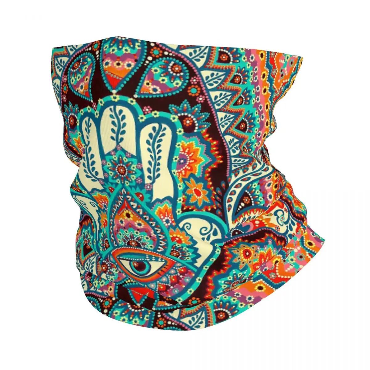 Hamsa Hand Bohemian Bandana Neck Gaiter Printed Hippie Mandala Paisley Boho Mask Scarf Balaclava Outdoor Sports Adult Windproof