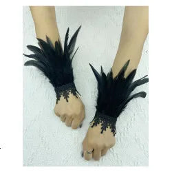 Black Feather Choker Collar Sexy Lace Women Neck Cover Punk Cape Shawl Party Cosplay Natural Feather With Lace Fake Collar