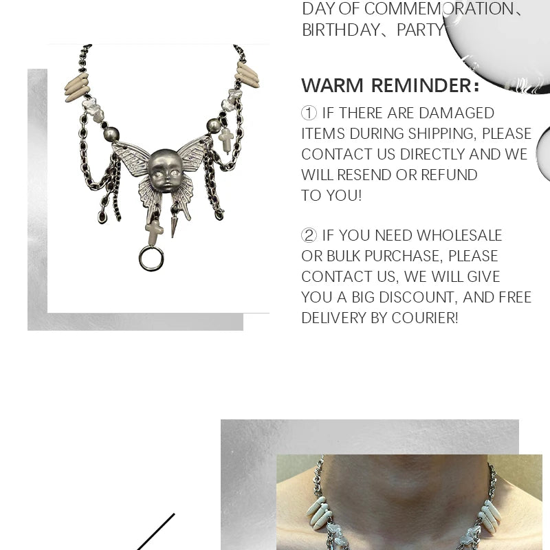 ZHUHE Face Doll Necklace Set New Gothic Style Jewelry Party Gift For Women And Men