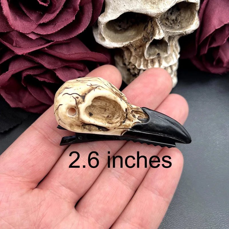 Large Raven Skull Hair Clip Barrette Gothic Headpiece -Resin Skull Hair Accessory Crow Goth Bird Skull Gothic Wedding Bride Gift