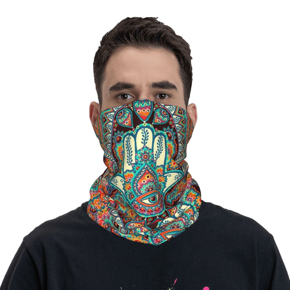Hamsa Hand Bohemian Bandana Neck Gaiter Printed Hippie Mandala Paisley Boho Mask Scarf Balaclava Outdoor Sports Adult Windproof