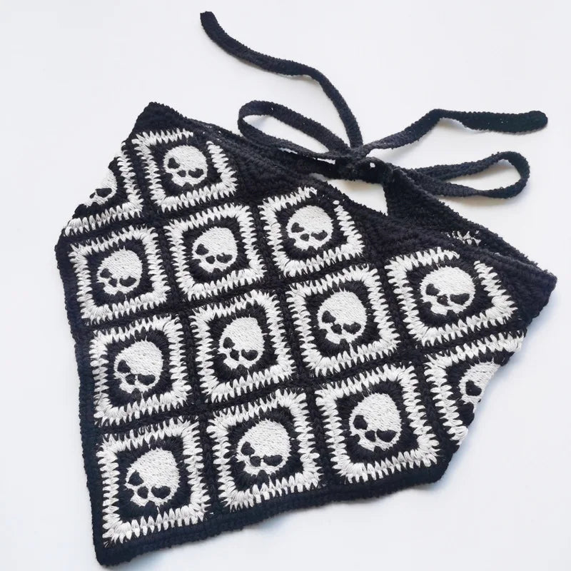 New Bat Halloween Bag Headscarf Hat Knitted Cotton Triangle Scarf Skull Spide Headband Headgear Women Girl All Saints Day Gift