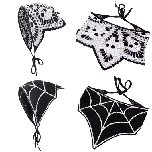 New Bat Halloween Bag Headscarf Hat Knitted Cotton Triangle Scarf Skull Spide Headband Headgear Women Girl All Saints Day Gift