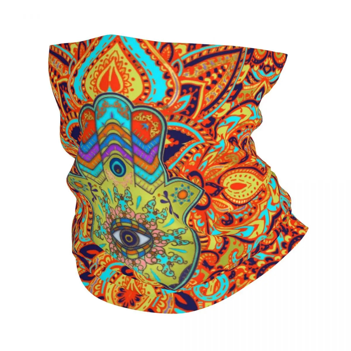 Hamsa Hand Bohemian Bandana Neck Gaiter Printed Hippie Mandala Paisley Boho Mask Scarf Balaclava Outdoor Sports Adult Windproof
