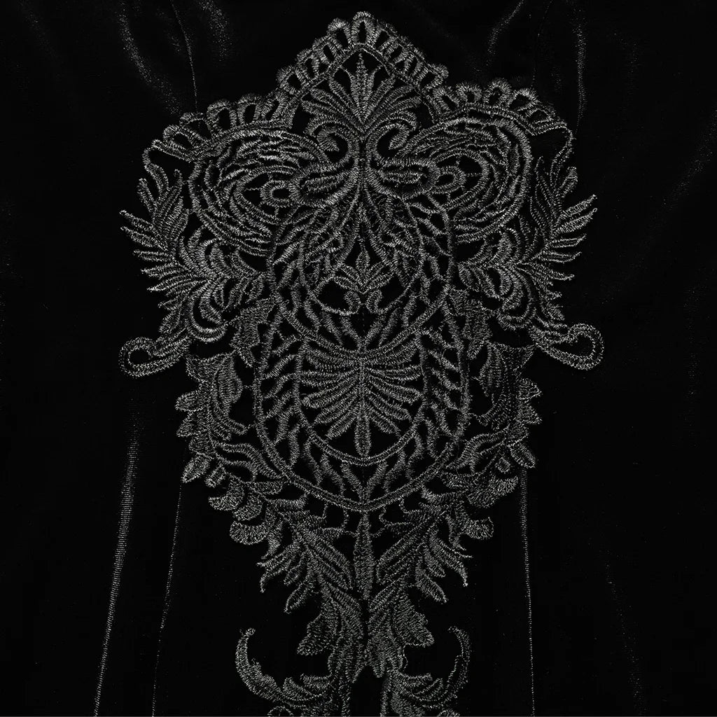 PUNK RAVE Women's Gothic Delicate Gorgeous Large Decal V-neck Dress Elastic Velvet Party Club Long Dresses Women Clothing
