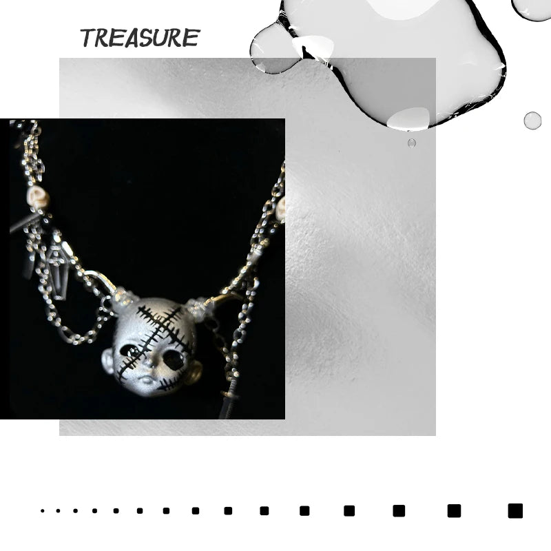 ZHUHE Face Doll Necklace Set New Gothic Style Jewelry Party Gift For Women And Men
