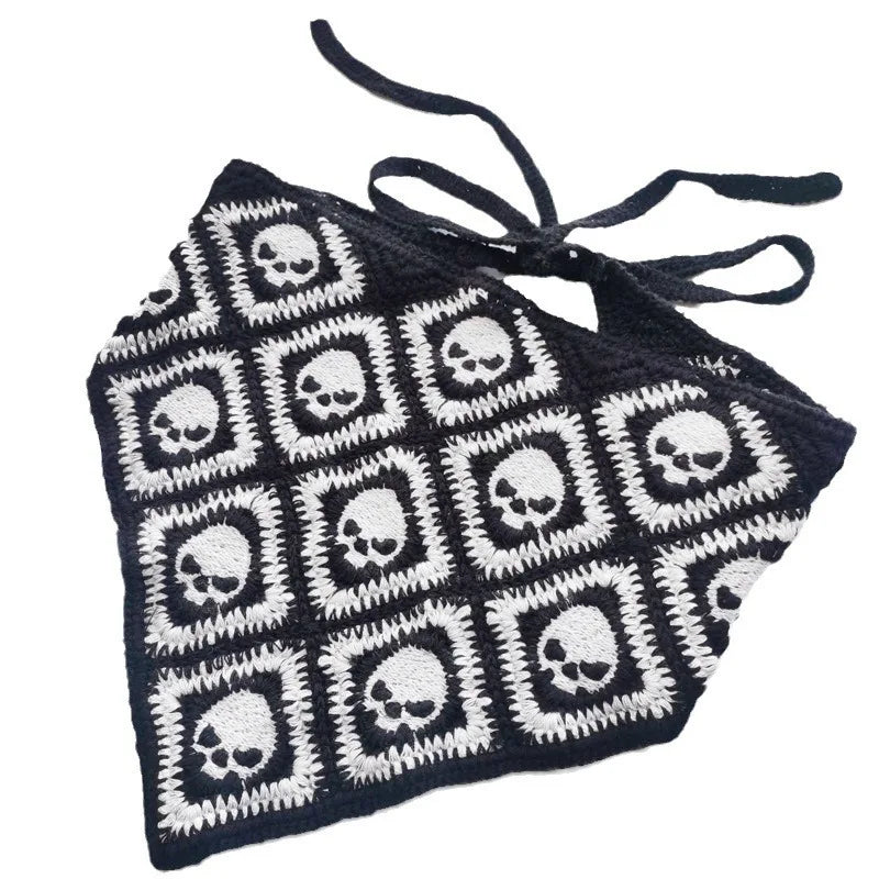 New Bat Halloween Bag Headscarf Hat Knitted Cotton Triangle Scarf Skull Spide Headband Headgear Women Girl All Saints Day Gift