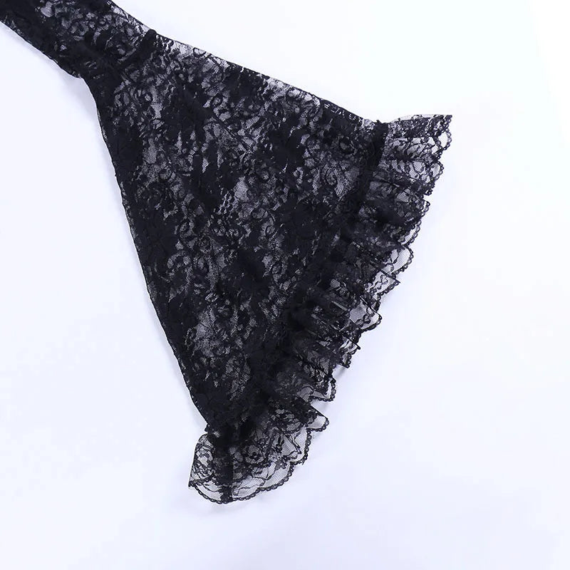 Lace Mall Gothic See Through Shrug Tops Grunge Aesthetic Black Flare Sleeve Crop Top Women Vintage Punk Sexy Clothing