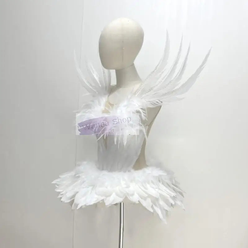 Sexy Rave Festival Outfit Women Swan Feather Angel Dress Drag Queen Fantasy Carnival Halloween Gogo Dancer Costume