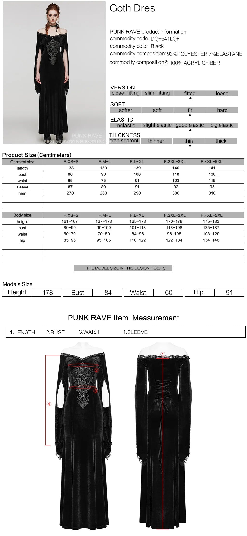 PUNK RAVE Women's Gothic Delicate Gorgeous Large Decal V-neck Dress Elastic Velvet Party Club Long Dresses Women Clothing