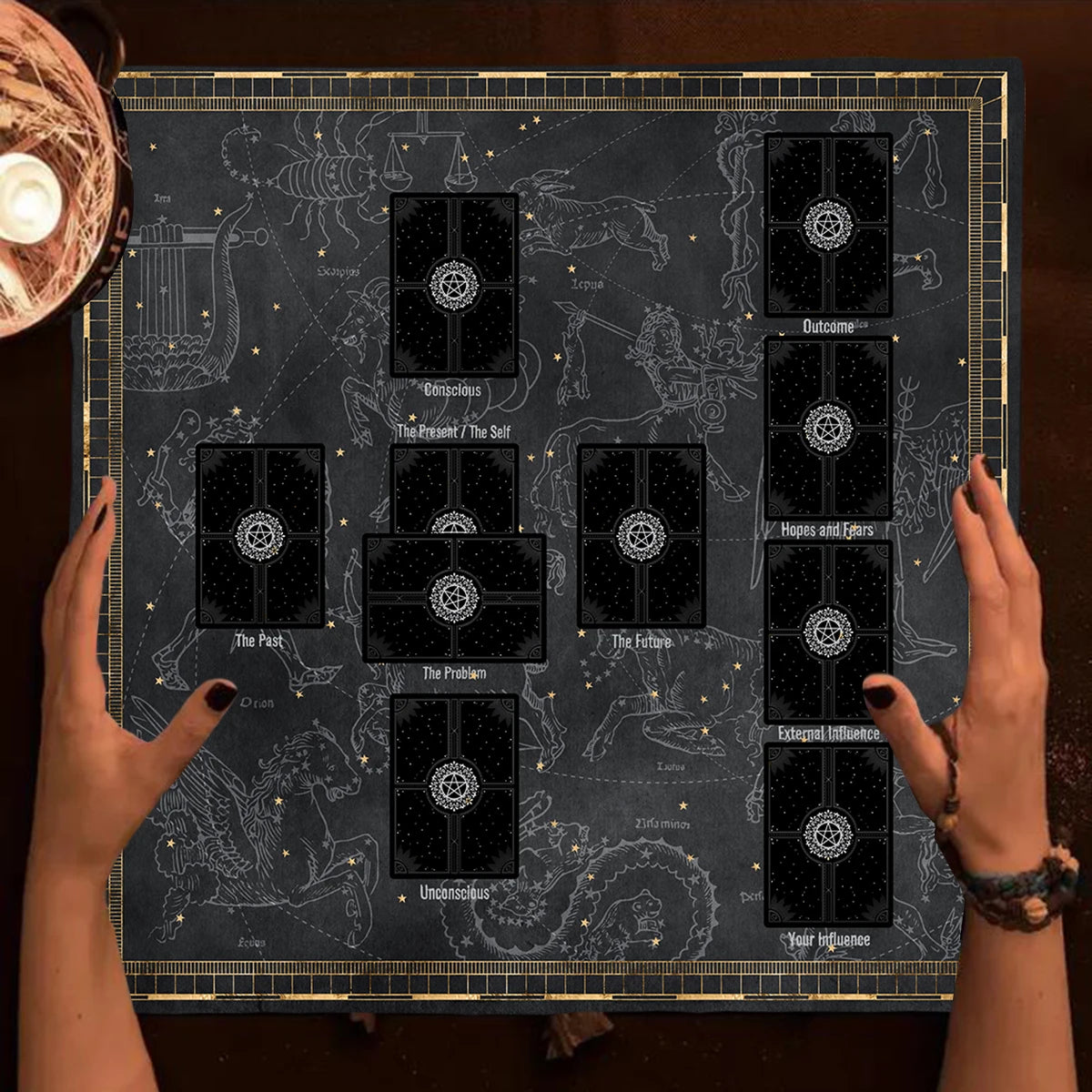 Celtic Cross Altar Cloth Tarot Card Table Cloth Witch Moon Divination Table Cover For Tarot Mat Witchy Gifts Decor Card Pad