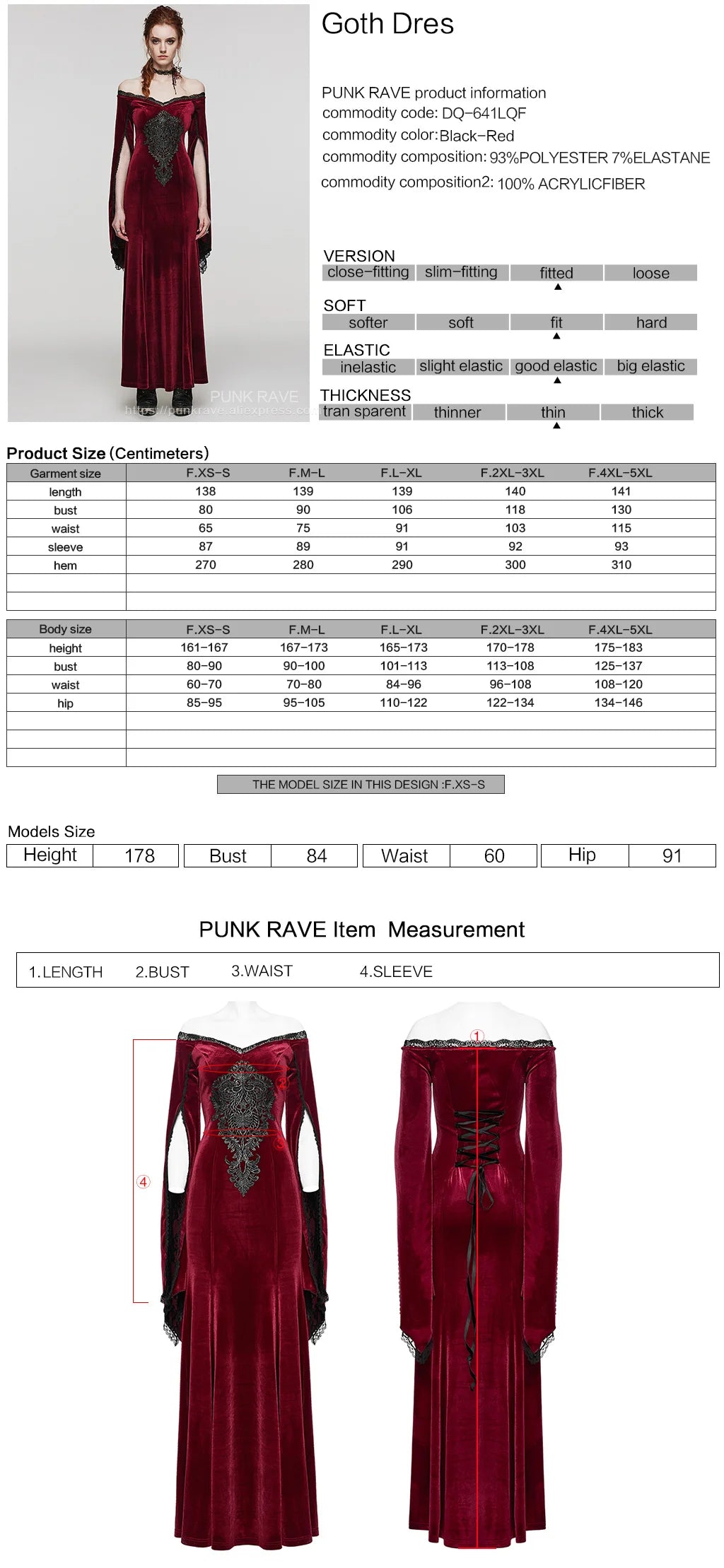 PUNK RAVE Women's Gothic Delicate Gorgeous Large Decal V-neck Dress Elastic Velvet Party Club Long Dresses Women Clothing