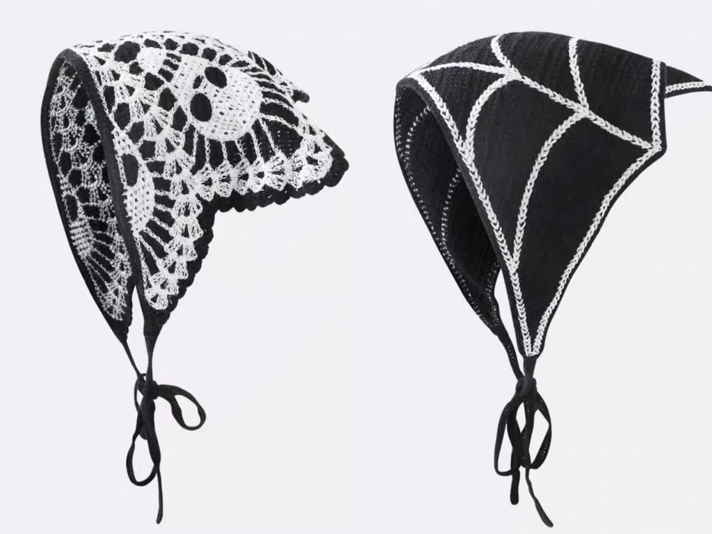 New Bat Halloween Bag Headscarf Hat Knitted Cotton Triangle Scarf Skull Spide Headband Headgear Women Girl All Saints Day Gift