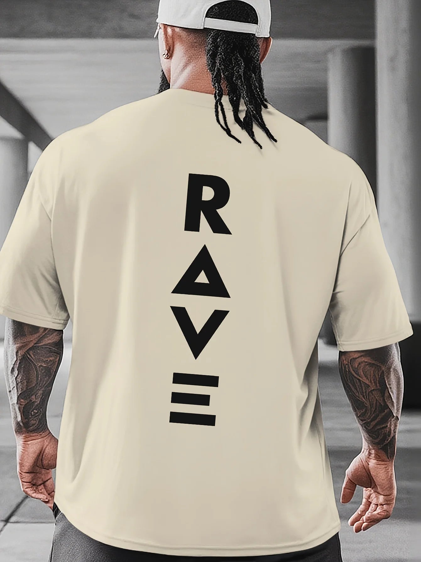 RAVE letter Men's T Shirt Fitness Sports Cotton Tee Casual Oversized O-Neck Summer Spring Loose Top Streetwear Trendy O-Neck Top