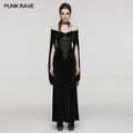 PUNK RAVE Women's Gothic Delicate Gorgeous Large Decal V-neck Dress Elastic Velvet Party Club Long Dresses Women Clothing