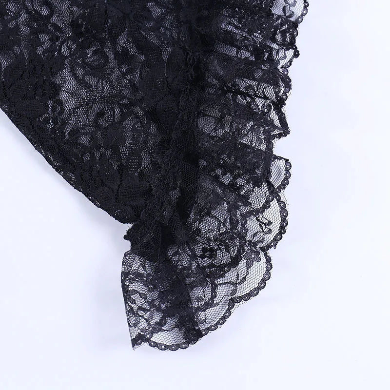 Lace Mall Gothic See Through Shrug Tops Grunge Aesthetic Black Flare Sleeve Crop Top Women Vintage Punk Sexy Clothing