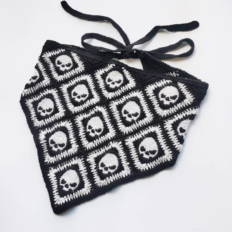New Bat Halloween Bag Headscarf Hat Knitted Cotton Triangle Scarf Skull Spide Headband Headgear Women Girl All Saints Day Gift
