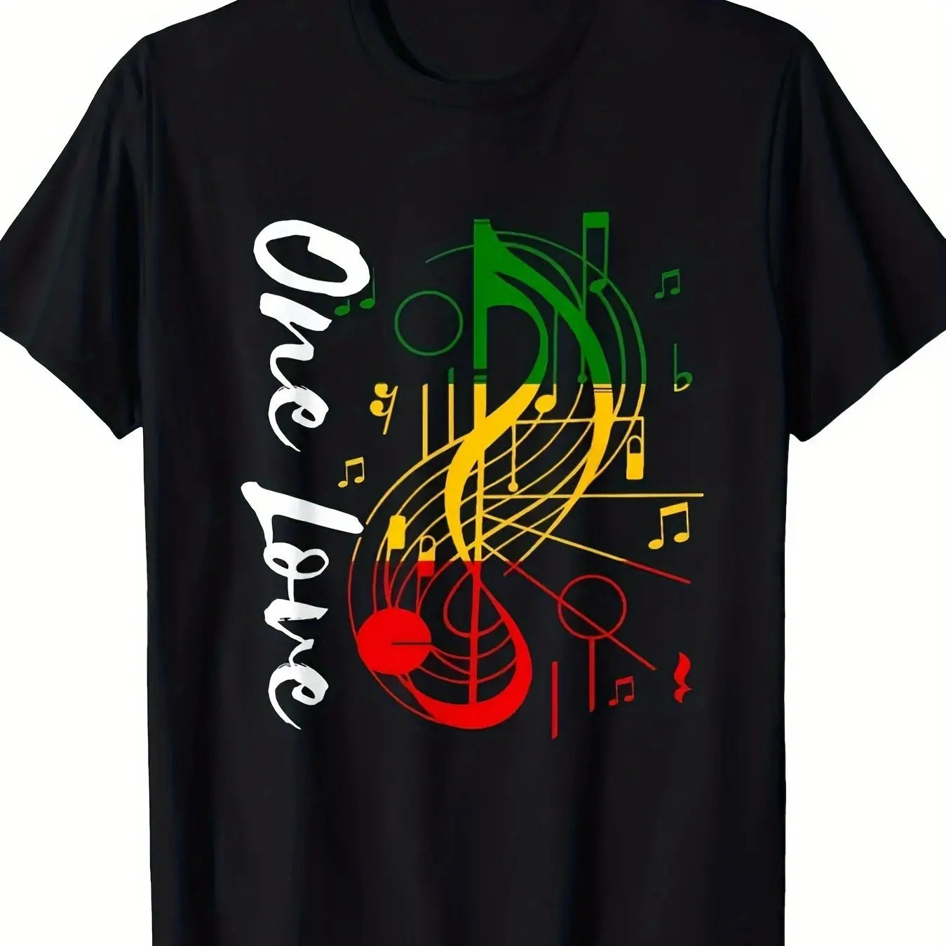 Men's Rastafari Reggae Music T-Shirt Cotton Rasta Colors with One Love Reggae Notes Design Men Clothing Comfortable