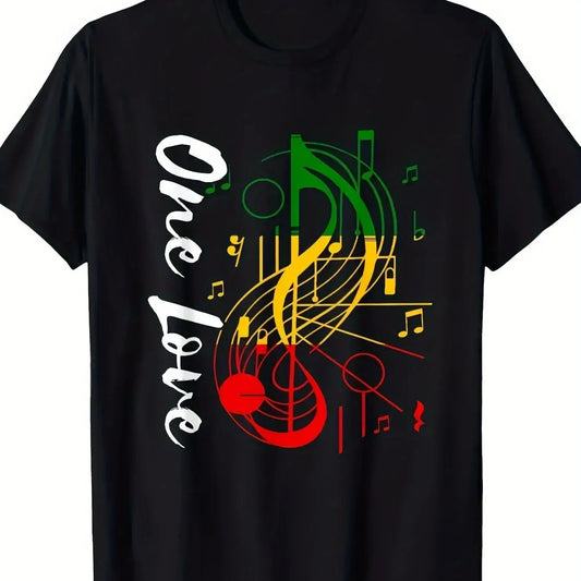 Men's Rastafari Reggae Music T-Shirt Cotton Rasta Colors with One Love Reggae Notes Design Men Clothing Comfortable