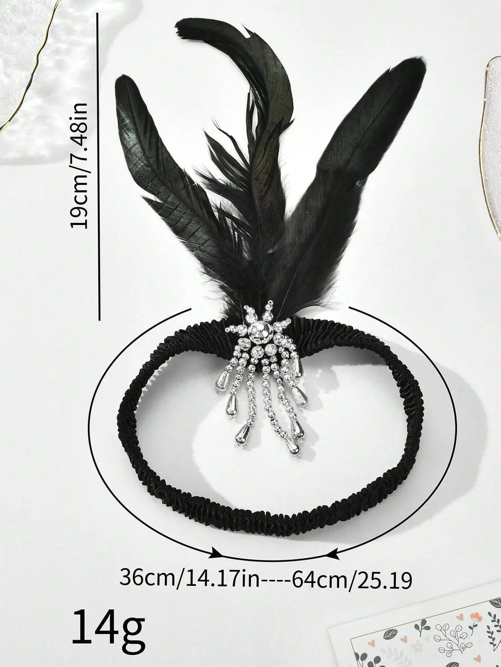 Women's Black Hair Accessories Beaded Sequin Hair Band 1920s Retro Gatsby Single Party Ladies Headwear Dress UP Feather Headband