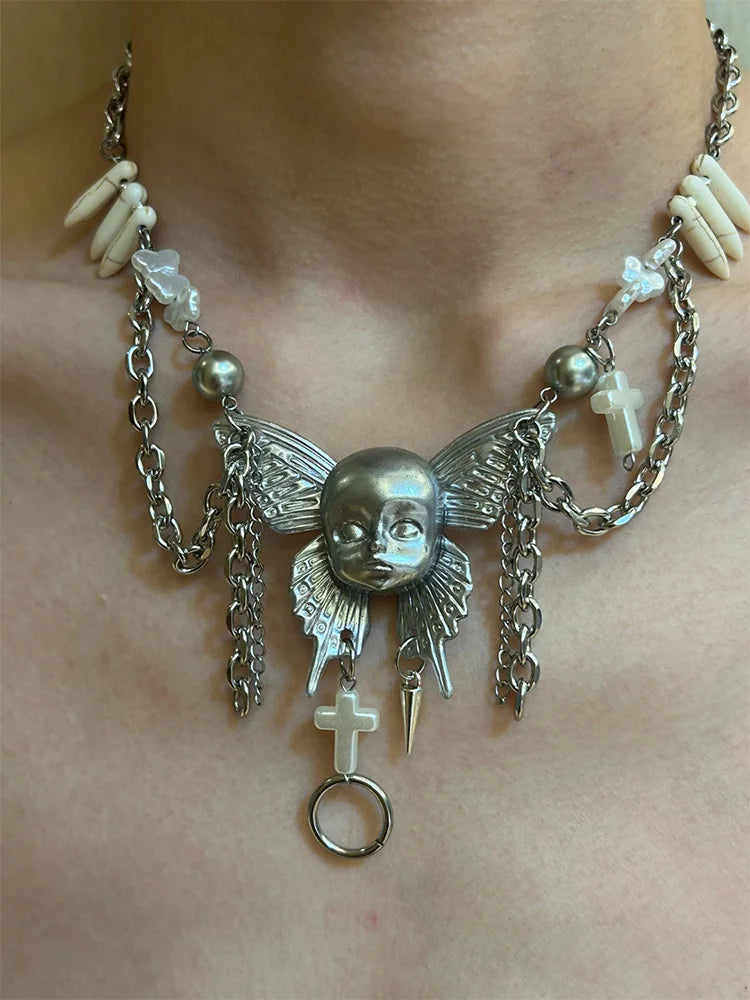 ZHUHE Face Doll Necklace Set New Gothic Style Jewelry Party Gift For Women And Men