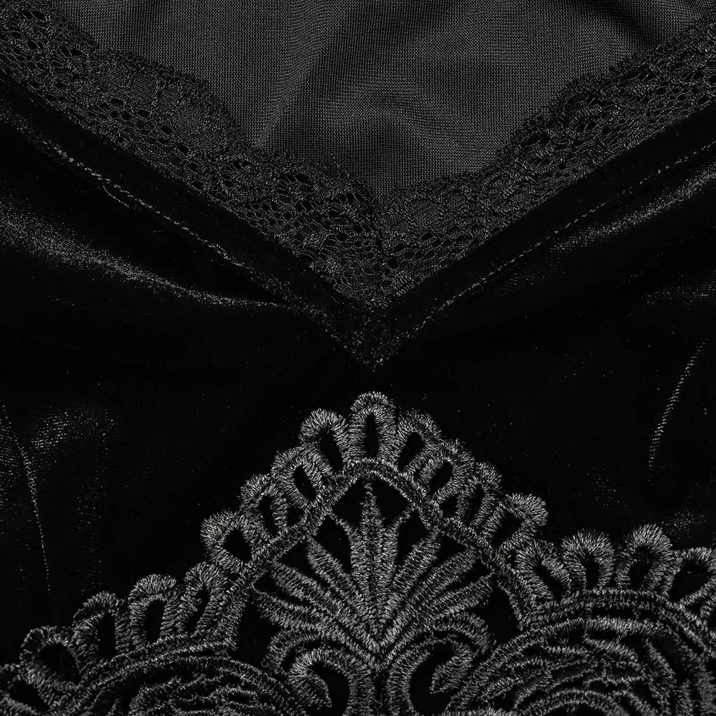 PUNK RAVE Women's Gothic Delicate Gorgeous Large Decal V-neck Dress Elastic Velvet Party Club Long Dresses Women Clothing