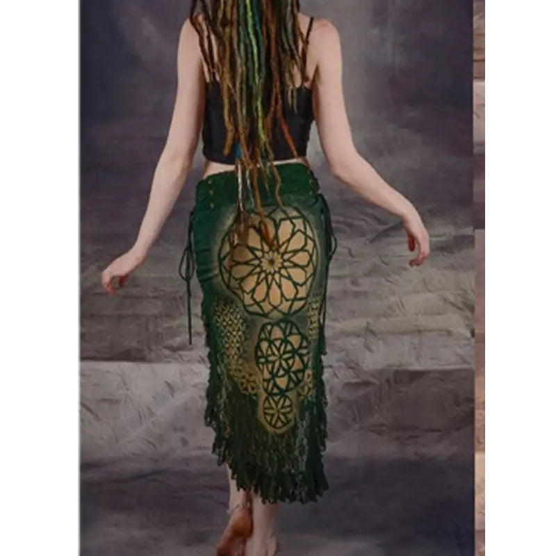 Digitally Printed Irregular Lace Stitching Skirt